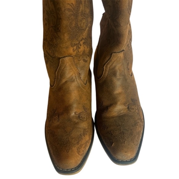 Roper Tall Stuff Snip Toe Brown Ankle Boots with Embroidered Design Sz 8 - Picture 2 of 7